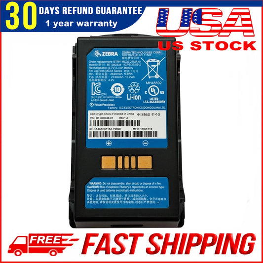 New BT-000338 Battery for Zebra MC3300 MC330M MC330K