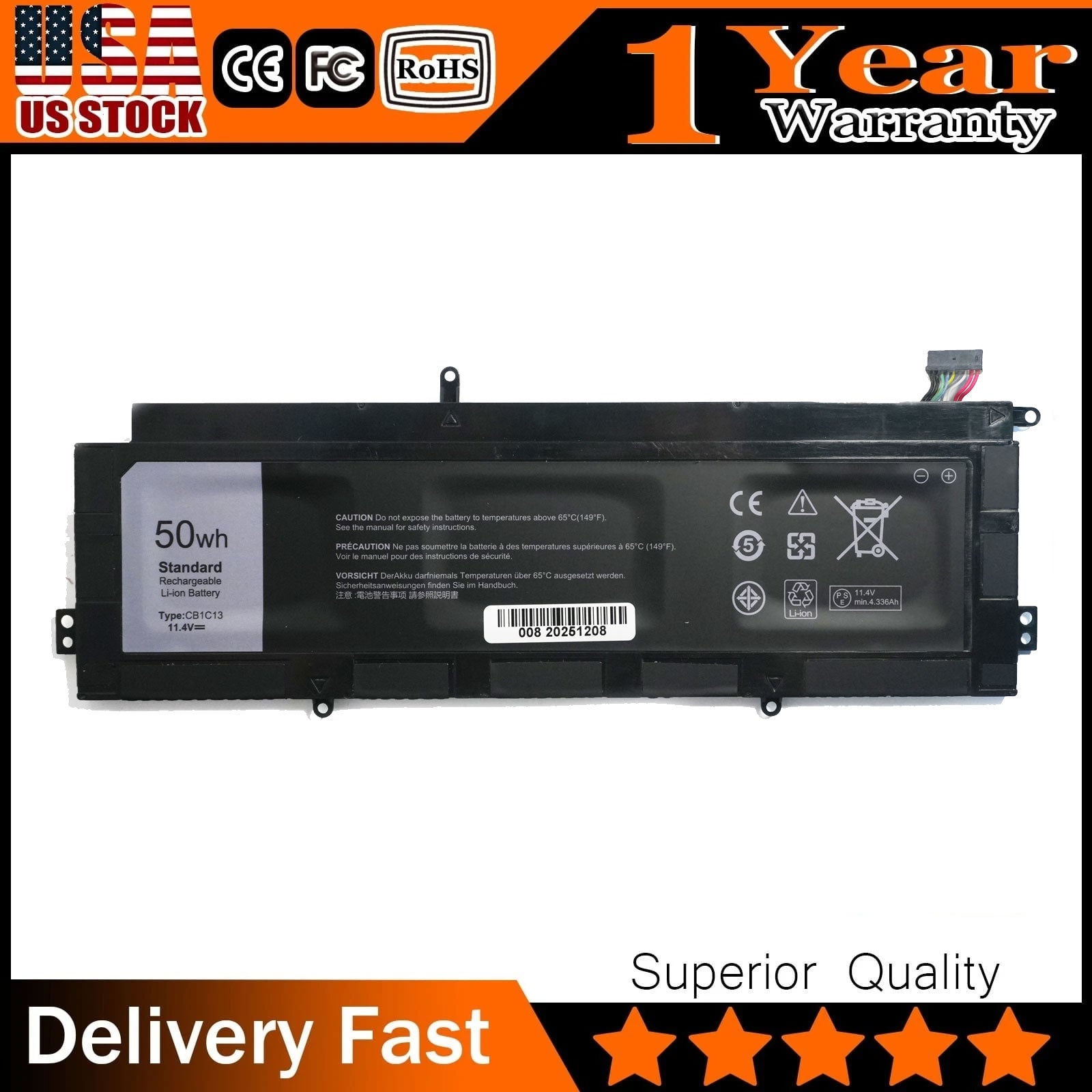 OEM 1132N / CB1C13 Replacement Battery for Dell Chromebook 11 - 11.4V 50Wh