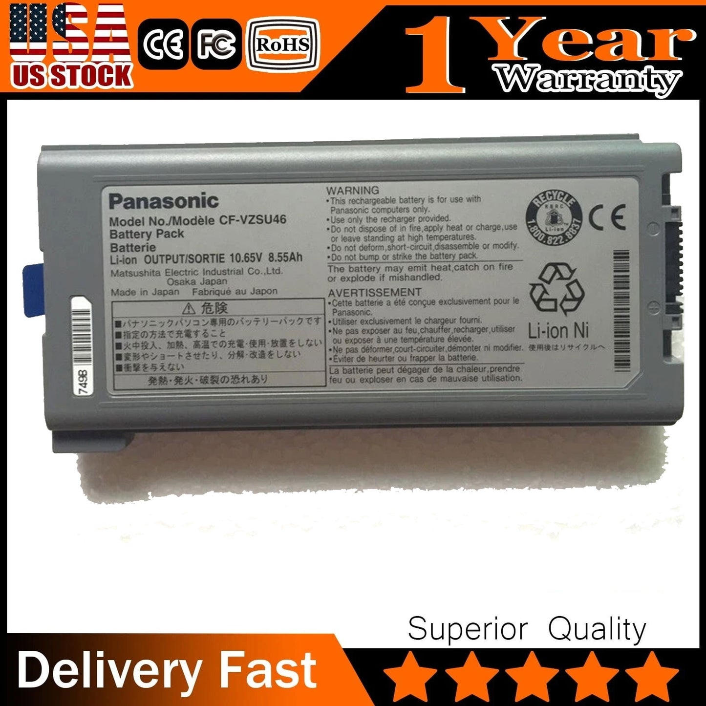 Original Panasonic Toughbook CF-30 Replacement Battery - Also Fits CF-31, CF-52, CF-53 Models
