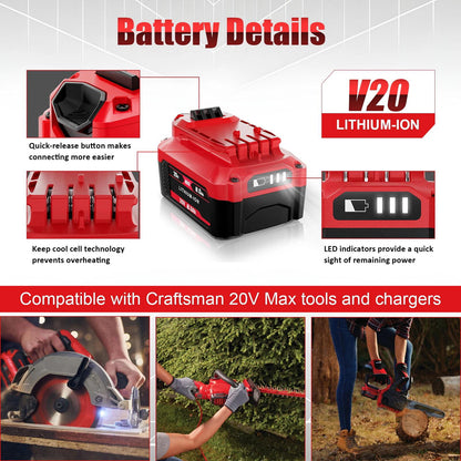 2-Pack MAX Lithium-Ion Replacement Batteries for Craftsman V20 CMCB204 CMCB202 CMCB206 Cordless Power Tools