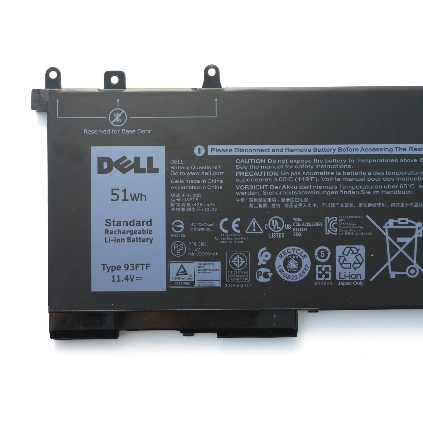 Original Dell 93FTF 51Wh Replacement Battery for Latitude 5280/90, 5480/90, 5580/90 & Precision 3520/30