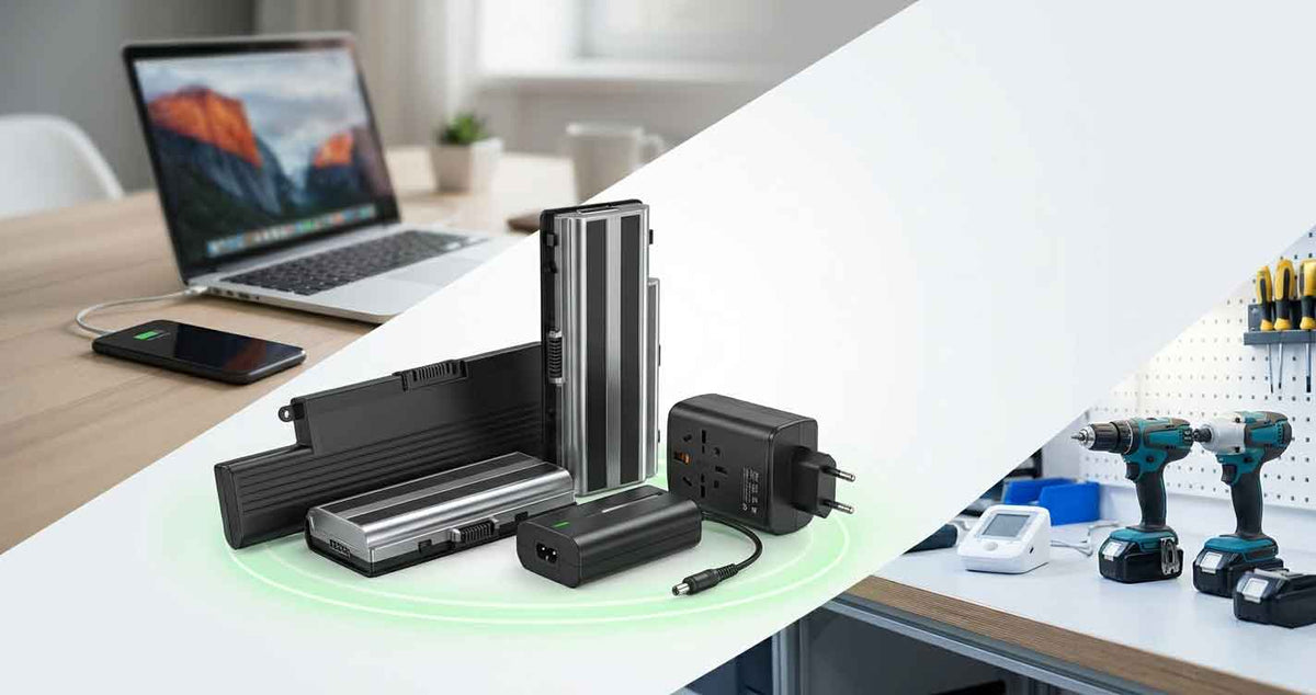 Replacement laptop batteries and adapters tested in the ZhanPeng workshop