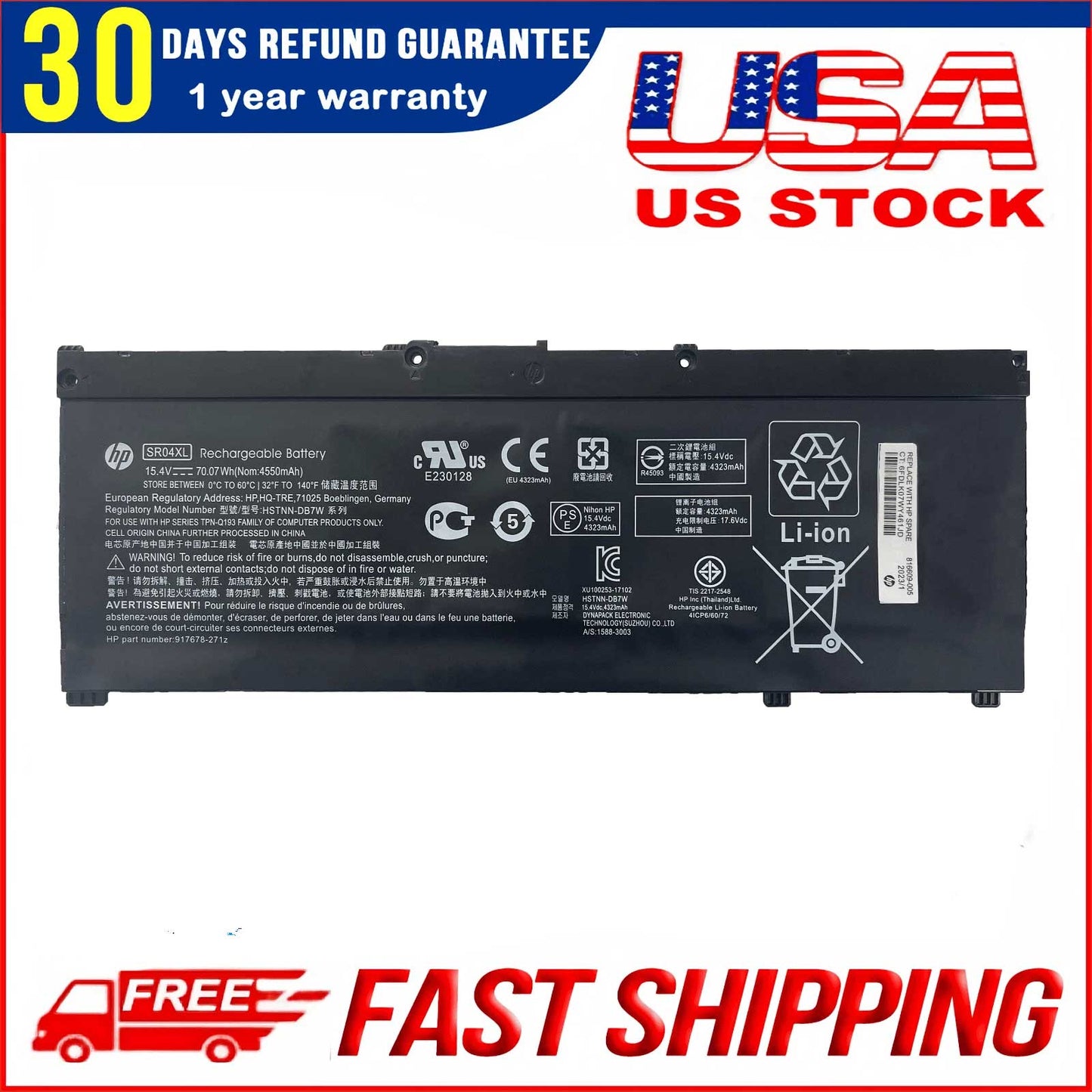HP SR04XL 15.4V 70.07Wh Notebook Battery For HP Pavilion Power 15-CB000 ,Gaming 15-CX000 , OMEN 15-CE000 ,15-DC0000 ,17-CB0000