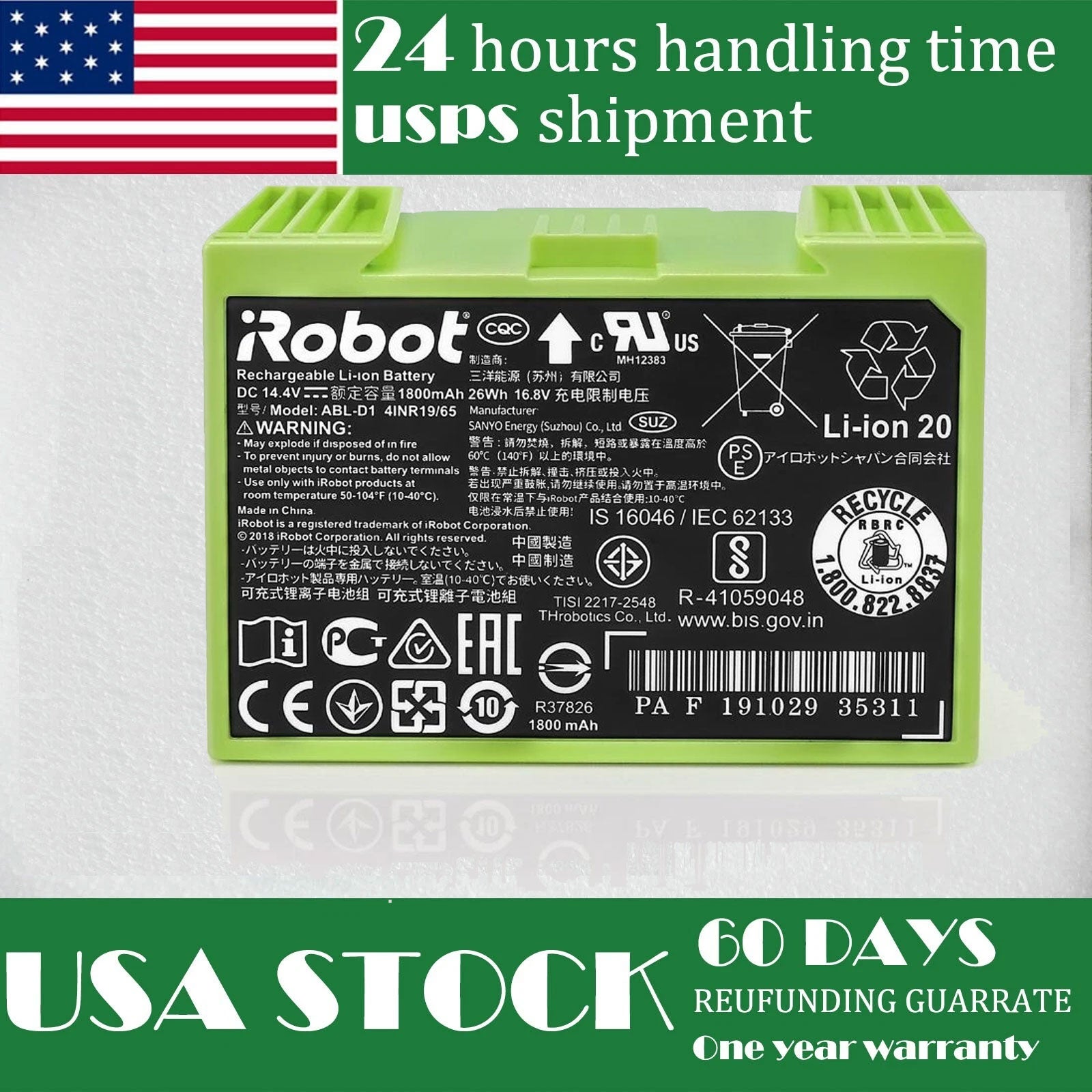 Roomba i7+ Battery Replacement ABL-D1 14.4V - Also Compatible with i3, i8+, J7+, e5, e6, J6 Series