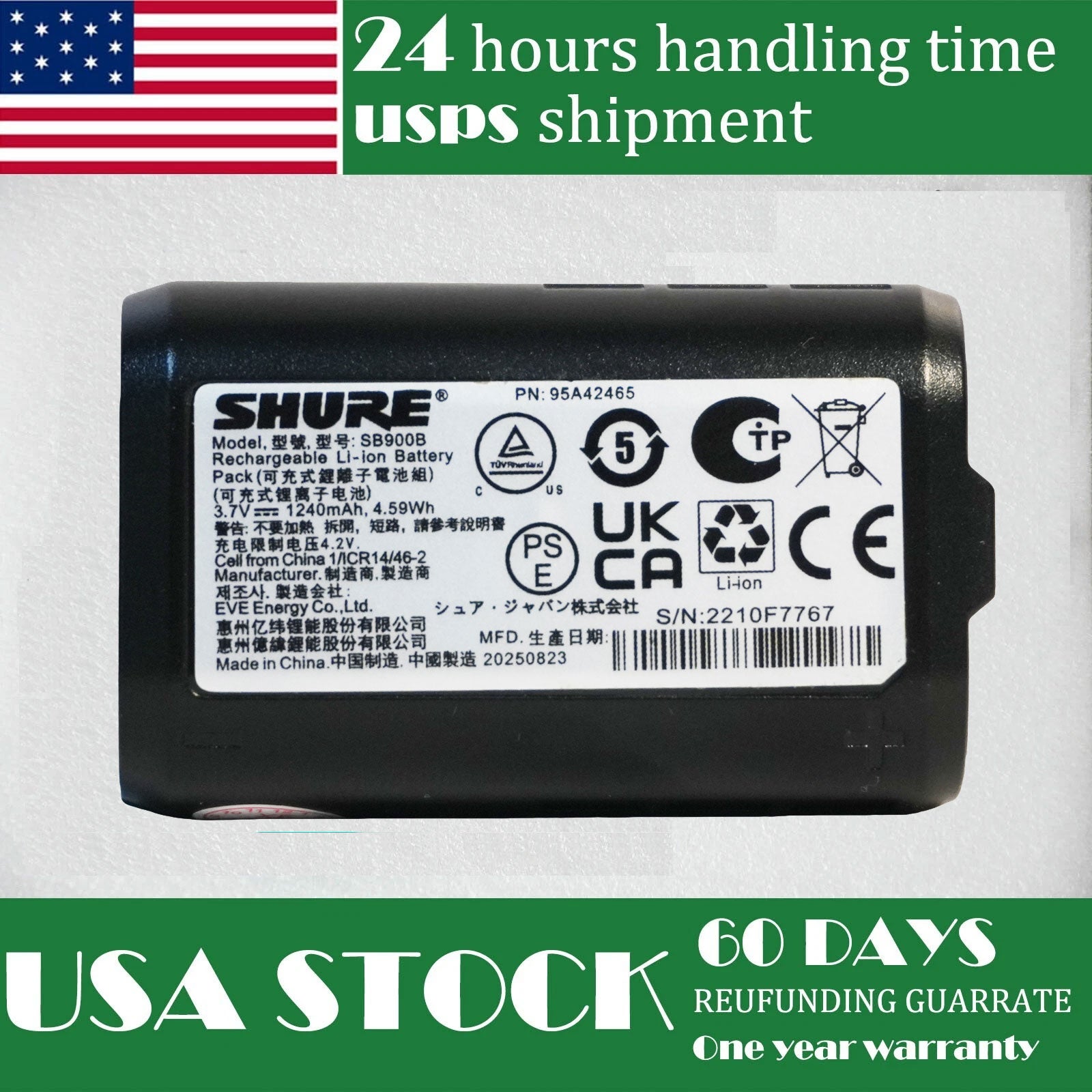 Shure SB900B Rechargeable Li-Ion Battery for Bodypack Transmitters and Receivers